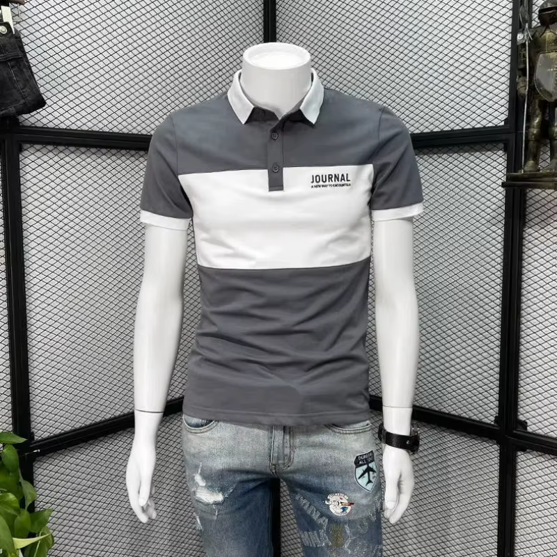 POLO pour hommes, nouvelle marque de mode, T-shirt à revers Slim, tendance pour jeunes, haut de gamme, épissage, couleur contrastée, manches courtes, été
