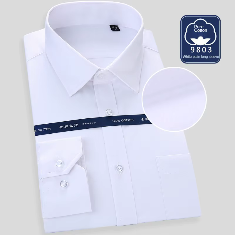 Haute qualité repassage gratuit hommes robe chemise à manches longues 100% pur coton nouveau solide mâle coupe régulière