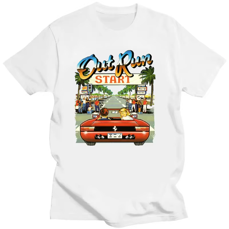 T-shirt vintage Out Run des années 90, chemises pour hommes, mode old school, tops d'arcade japonais, tee-shirt de jeu vidéo Outrun, chemises S-5XL