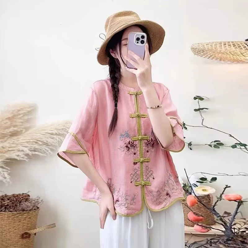 Brodé Vintage T-Shirts haut pour femme t-shirt d'été