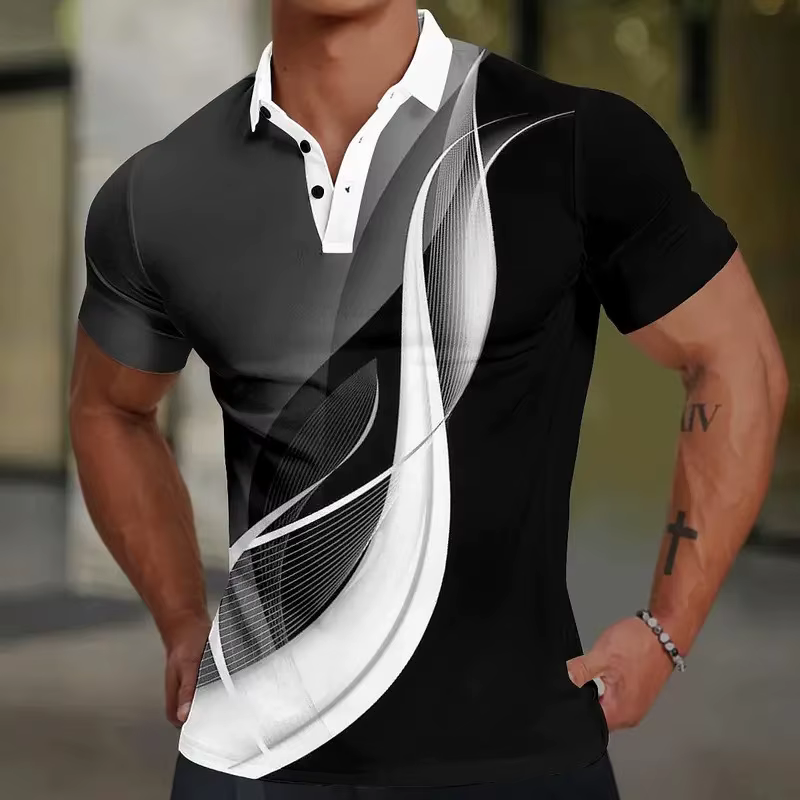 Polo imprimé en 3D pour hommes Colored Line