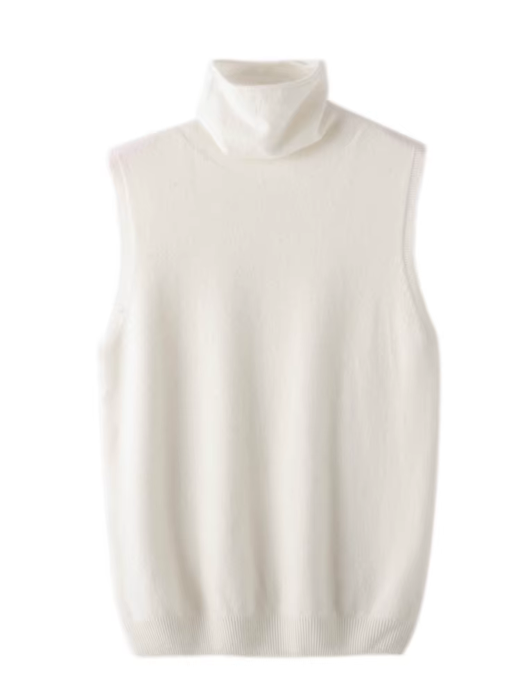 Femmes 100% laine mérinos pulls sans manches col roulé pull gilet