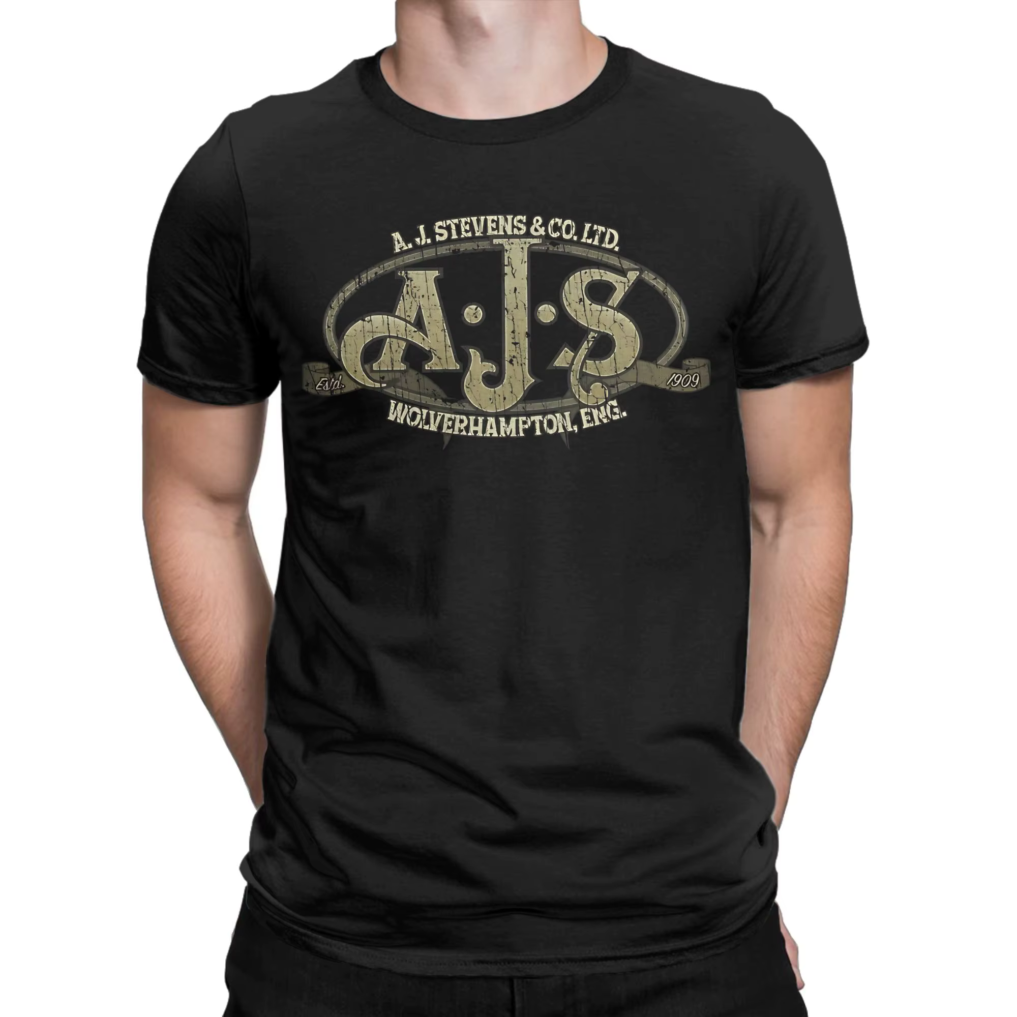 T-shirt en coton 100% avec logo de moto vintage, drôle, AJS, pour hommes