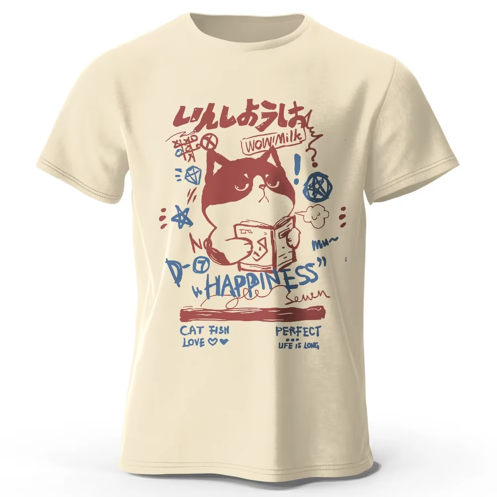 Kawaii Cat Doodle Harajuku imprimé 100% coton T-Shirt
