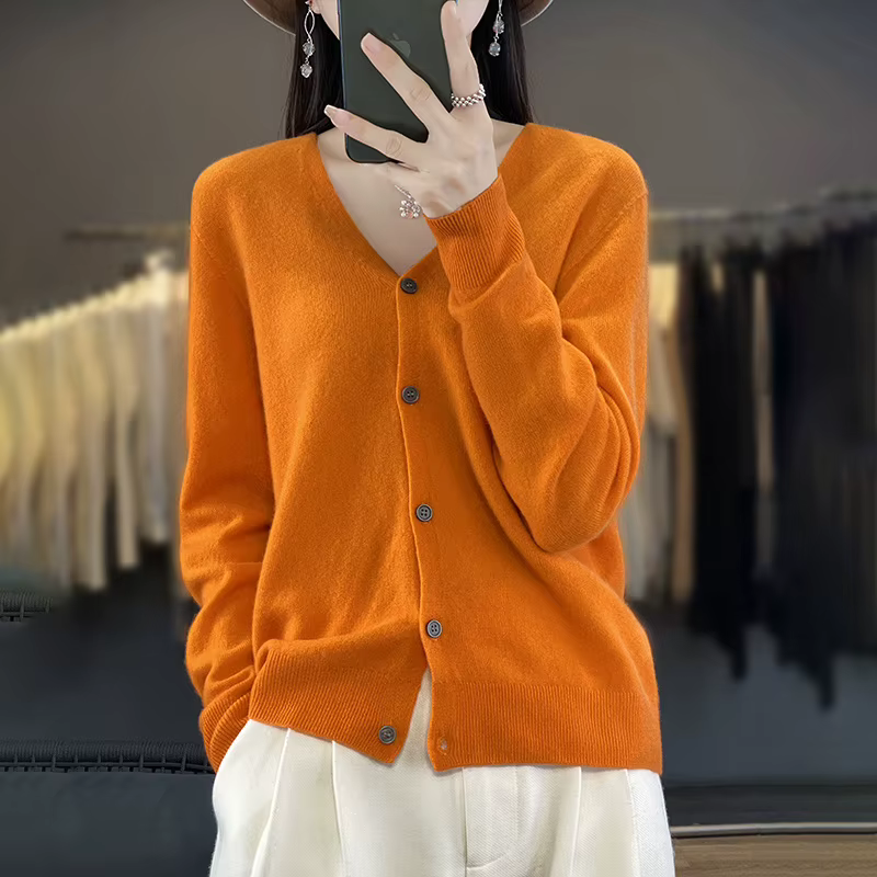 100% laine mérinos pull automne hiver femmes nouveau col rond solide tricoté Cardigan décontracté cachemire tricots à manches longues doux hauts