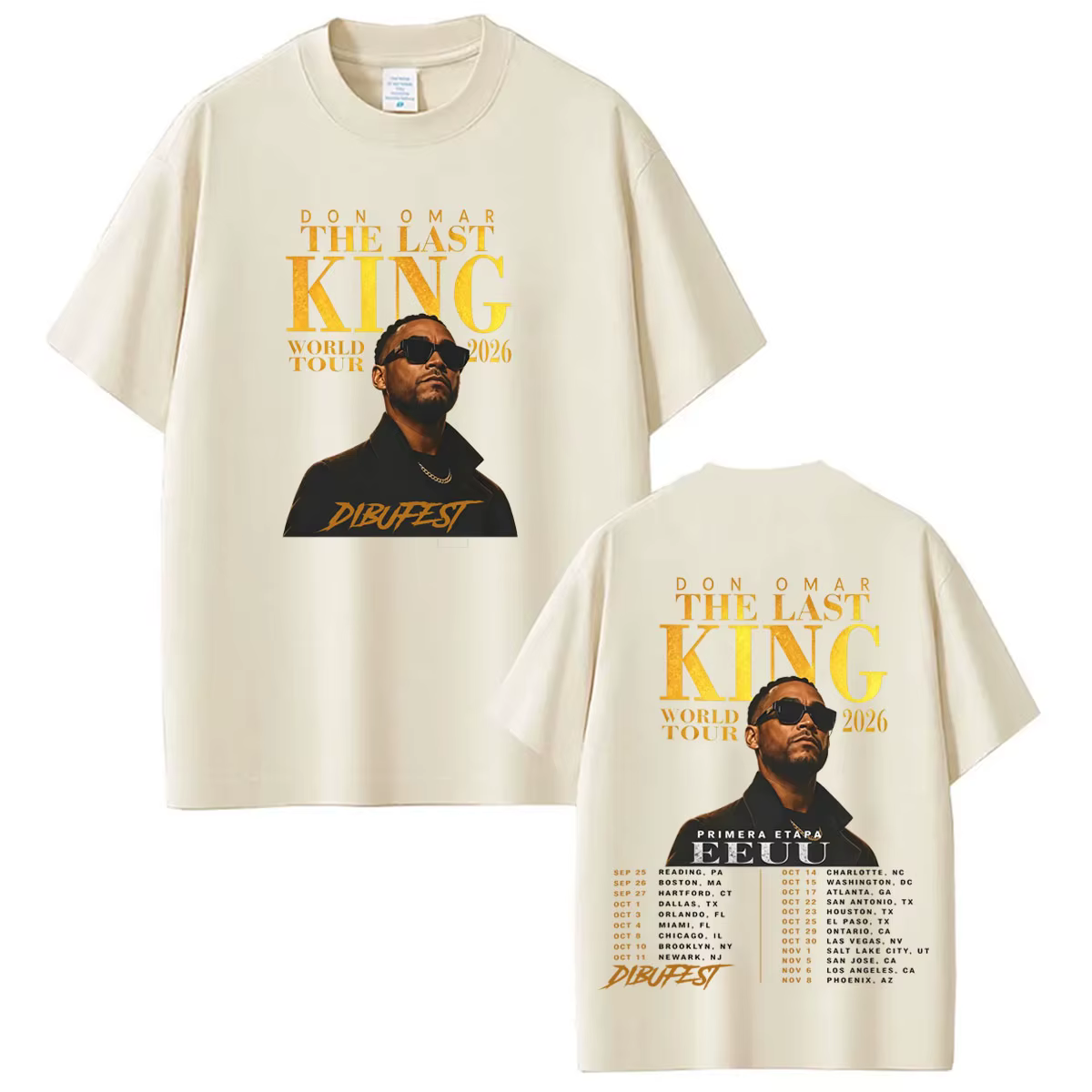 T-shirt imprimé du rappeur Don Omar The Last King Tour 2026 pour hommes et femmes
