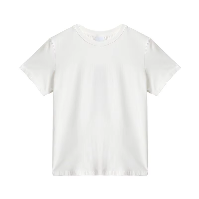 T-shirt à manches courtes pour femmes en été nouveau col rond bleu marine coupe ajustée mince à l'extérieur portant des hauts populaires à la mode