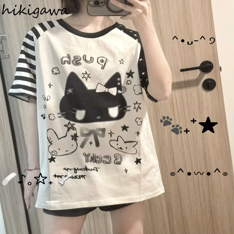 Hauts surdimensionnés T-shirts japonais 2025 femmes vêtements été Camisetas décontracté mode Y2k