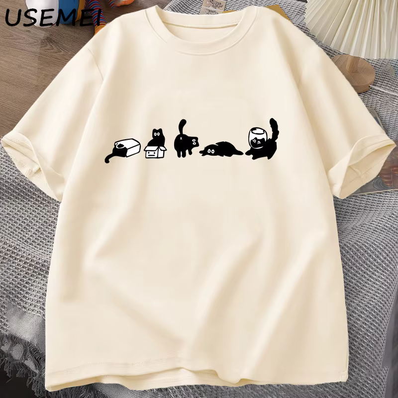 Cinq humeurs chats T-Shirts surdimensionné chat maman t-shirt drôle coton à manches courtes amoureux