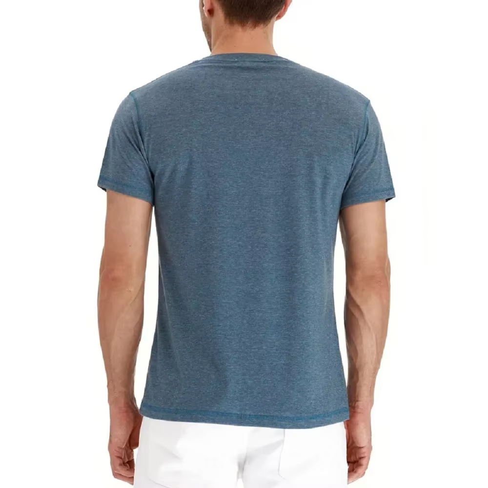 Marque qualité coton hommes T-shirt col Henry Design de mode coupe ajustée solide T-shirts