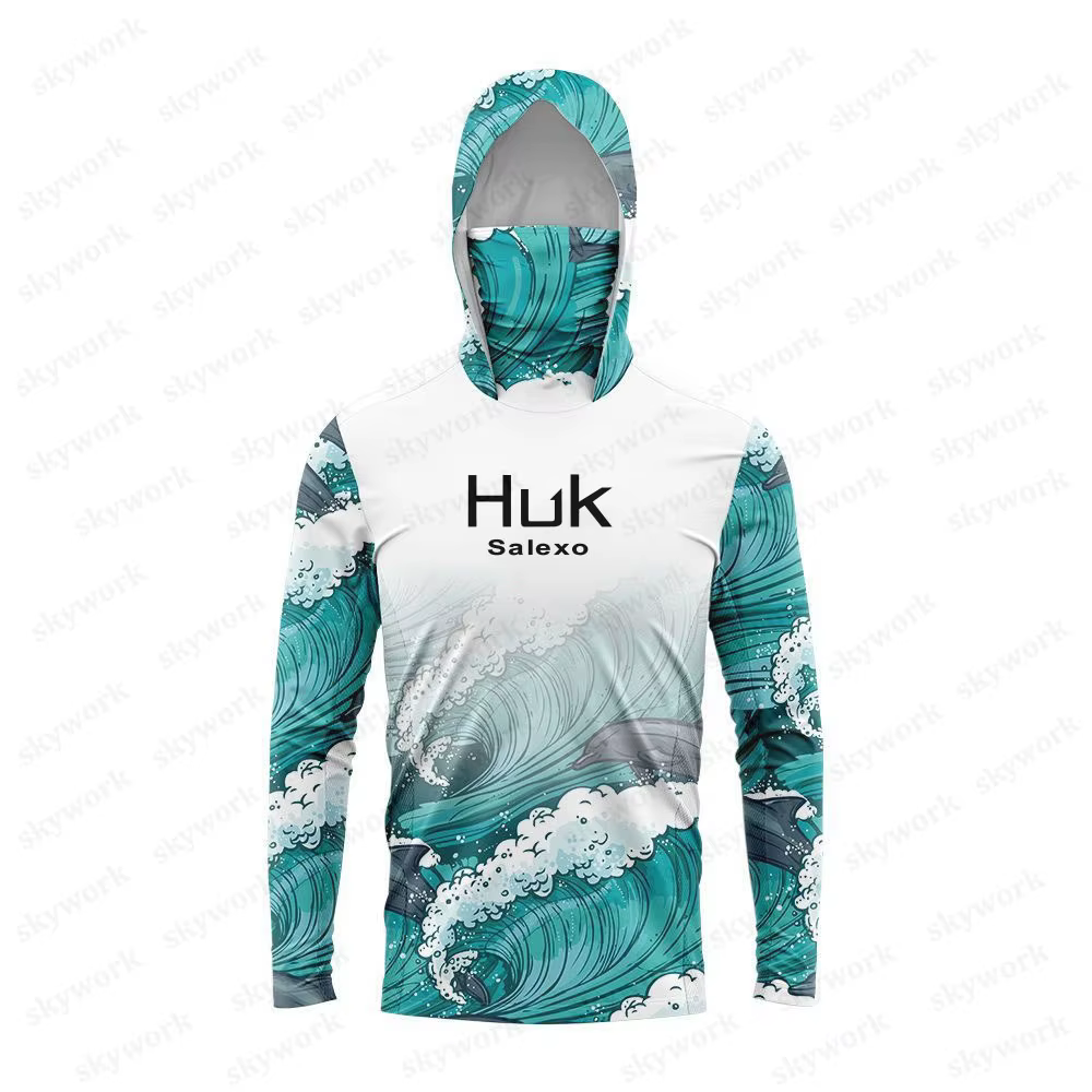 Huk SalexoHUK UPF 50 + manches longues à capuche couverture faciale chemises de pêche séchage rapide respirant
