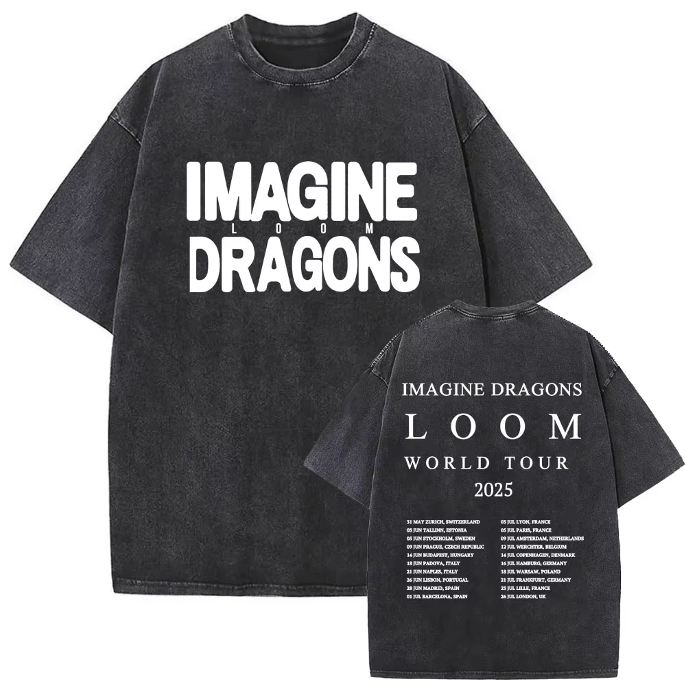 Rock Band Imagine Dragons Loom World Tour 2025 lavé Vintage T-shirt hommes femmes gothique surdimensionné t-shirts