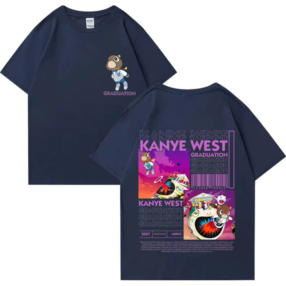 Kanye West Graduation Bear Double face imprimé t-shirt hommes femmes mode Hip Hop dessus frais à manches courtes unisexe T-shirts 72463