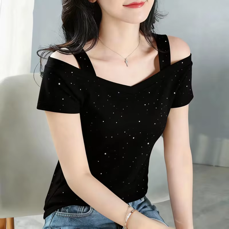 T-shirt violet pour femme à épaules dénudées
