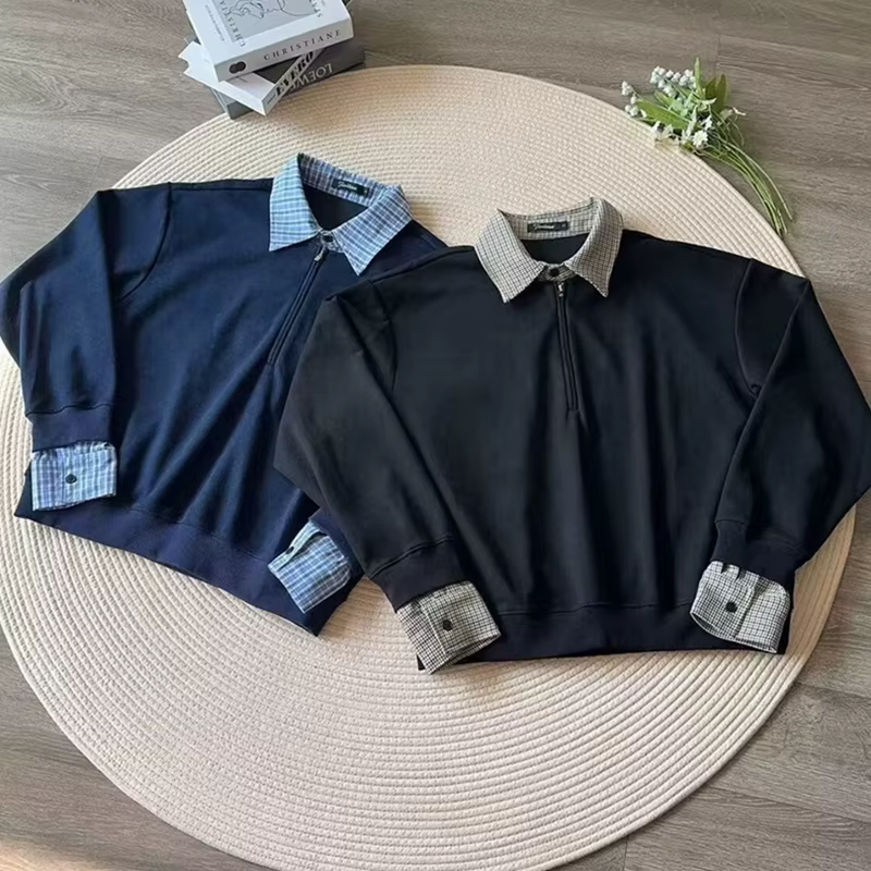 Sweat-shirts décontractés à col polo et demi-zip pour hommes
