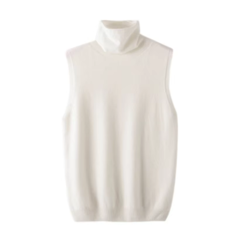 Femmes laine mérinos sans manches pulls col roulé pull gilet