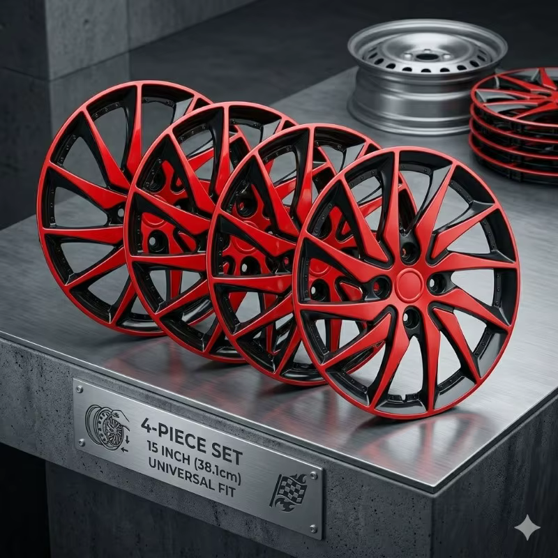 4 pièces de 15 pouces, enjoliveurs de roue universels pour voiture, style sportif, enjoliveurs de roue bleus et rouges, enjoliveurs de performance, accessoires automobiles de protection