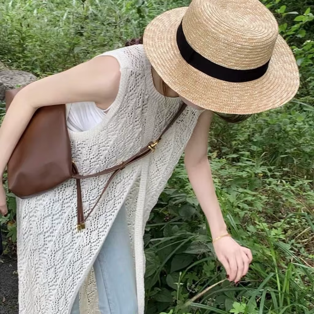 Cardigan long sans manches en crochet style bohème pour femme, gilet en maille ajourée ample, kimono maxi, tenue de plage