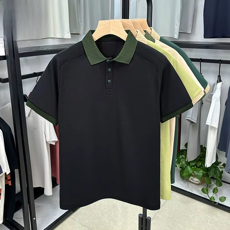 Nouveau Polo Homme Manches Courtes 2026 – T-shirt Décontracté Couleur Unie Tendance pour Affaires et Loisirs – Coupe Ample en Fibre de Polyester