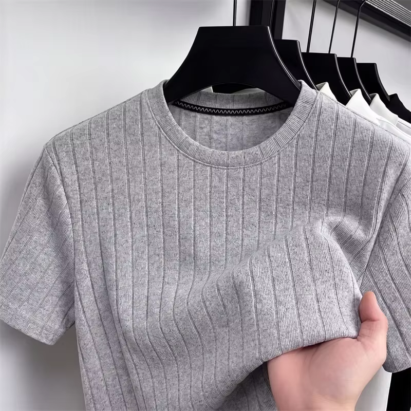 T-shirt à manches courtes en tricot côtelé pour hommes