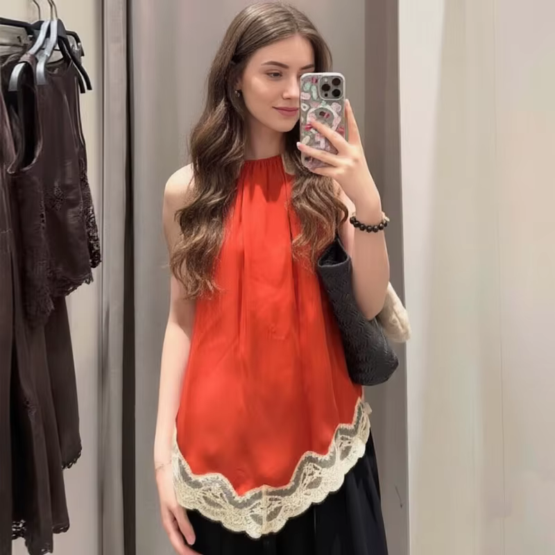 Haut Halter Femme avec Dentelle