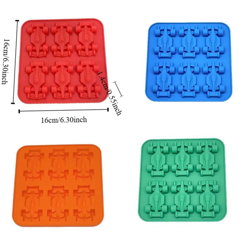Moule à glaçons en silicone antiadhésif 6 cavités en forme de voiture de course, idéal pour la pâtisserie 3D et les aliments complémentaires - Nouveauté ustensiles de cuisine