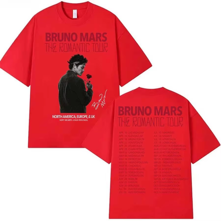 T-shirt Bruno Mars The Romantic Tour pour hommes et femmes