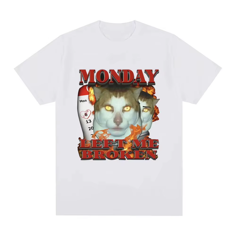T-shirt graphique humoristique « Funny Monday Left Me Broken Cat Meme » pour homme