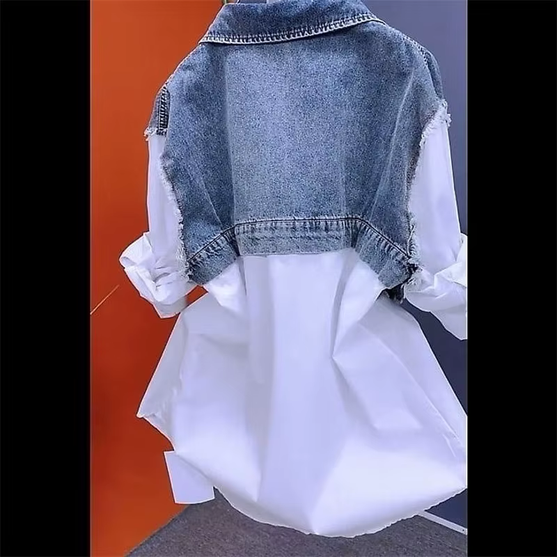 Mode Denim chemise dames hauts femmes nouvelle épissage