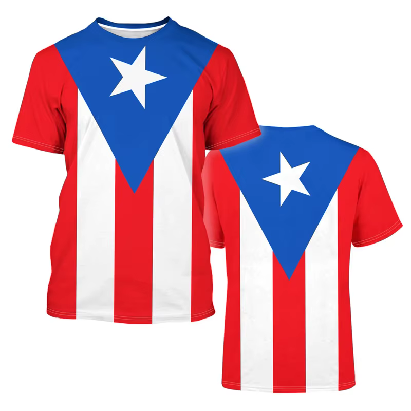 T-shirt unisexe décontracté avec emblème national de Porto Rico Feel