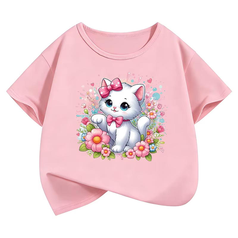 T-shirt imprimé chat avec nœud Kawaii