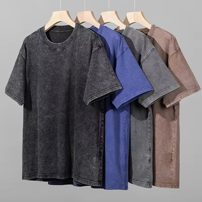 Style américain rétro lourd couleur unie à manches courtes T-shirt hommes femmes été rue à la mode lavé vieux vêtements surdimensionnés