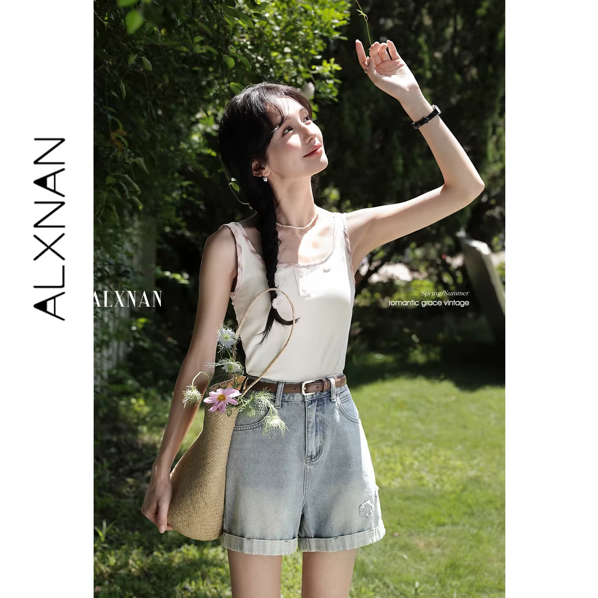 ALXNAN Débardeurs Femme Blanc Cassé Élégant Coupe Ajustée Camisole Été 2026 Décontracté Vacances Plage Sans Manches