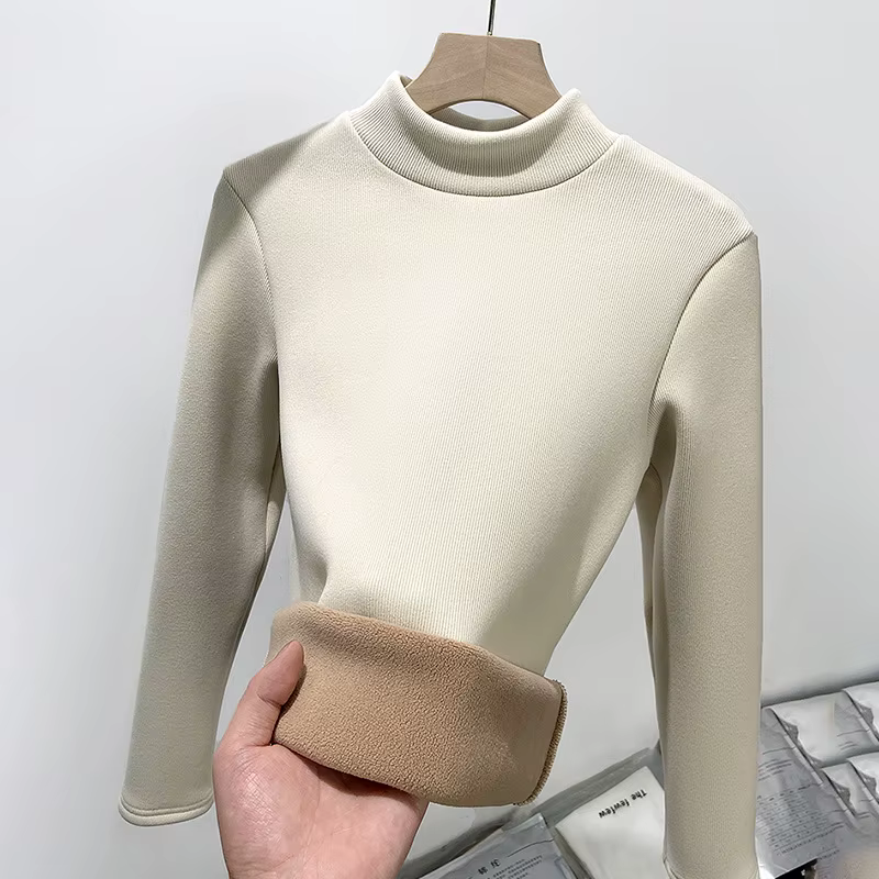 T-shirts pour femmes épais polaire chaud automne hiver chemise à manches longues col roulé t-shirt décontracté coréen basique sous la chemise