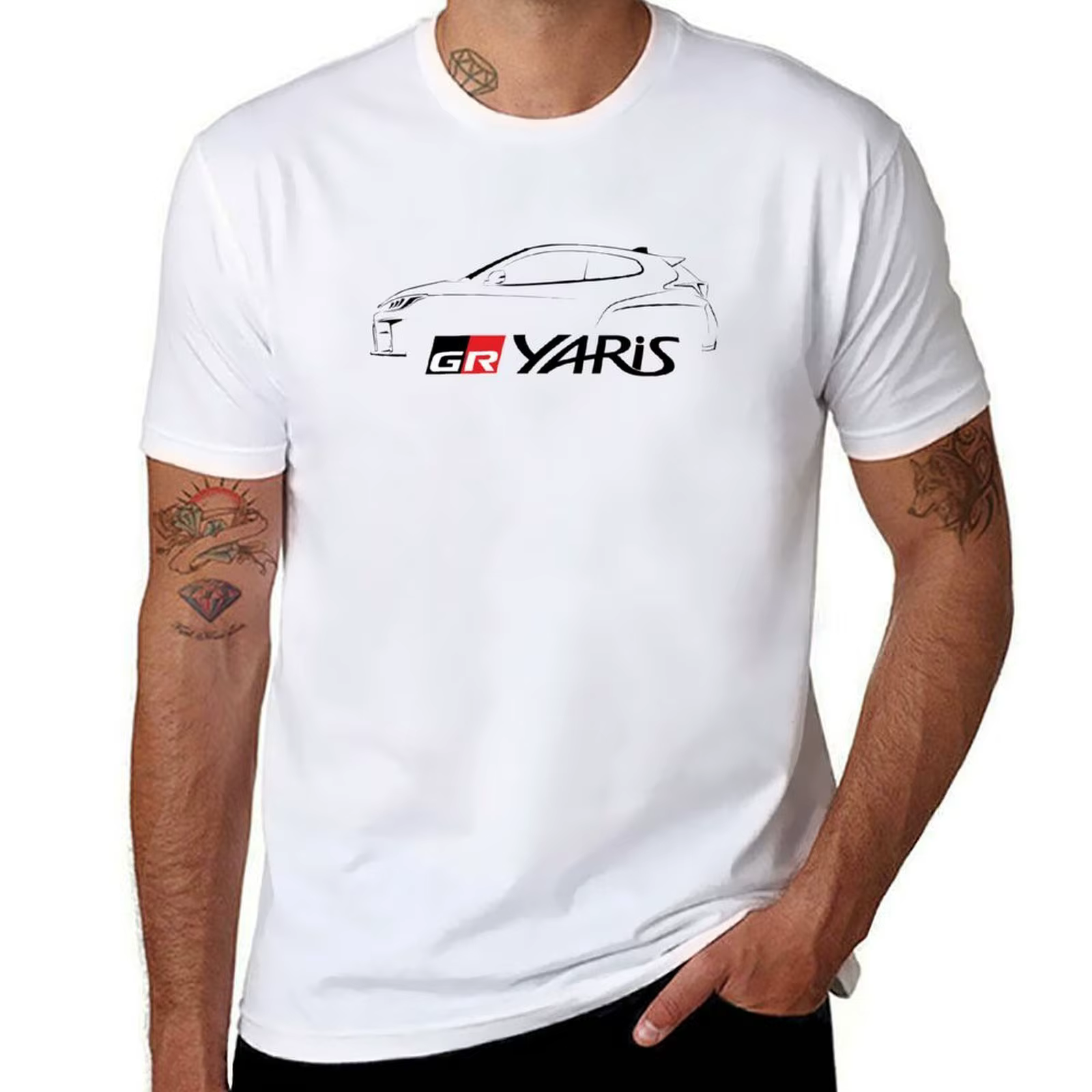 GR Yaris Silhouette-T-Shirt noir homme T-Shirt coton haute qualité