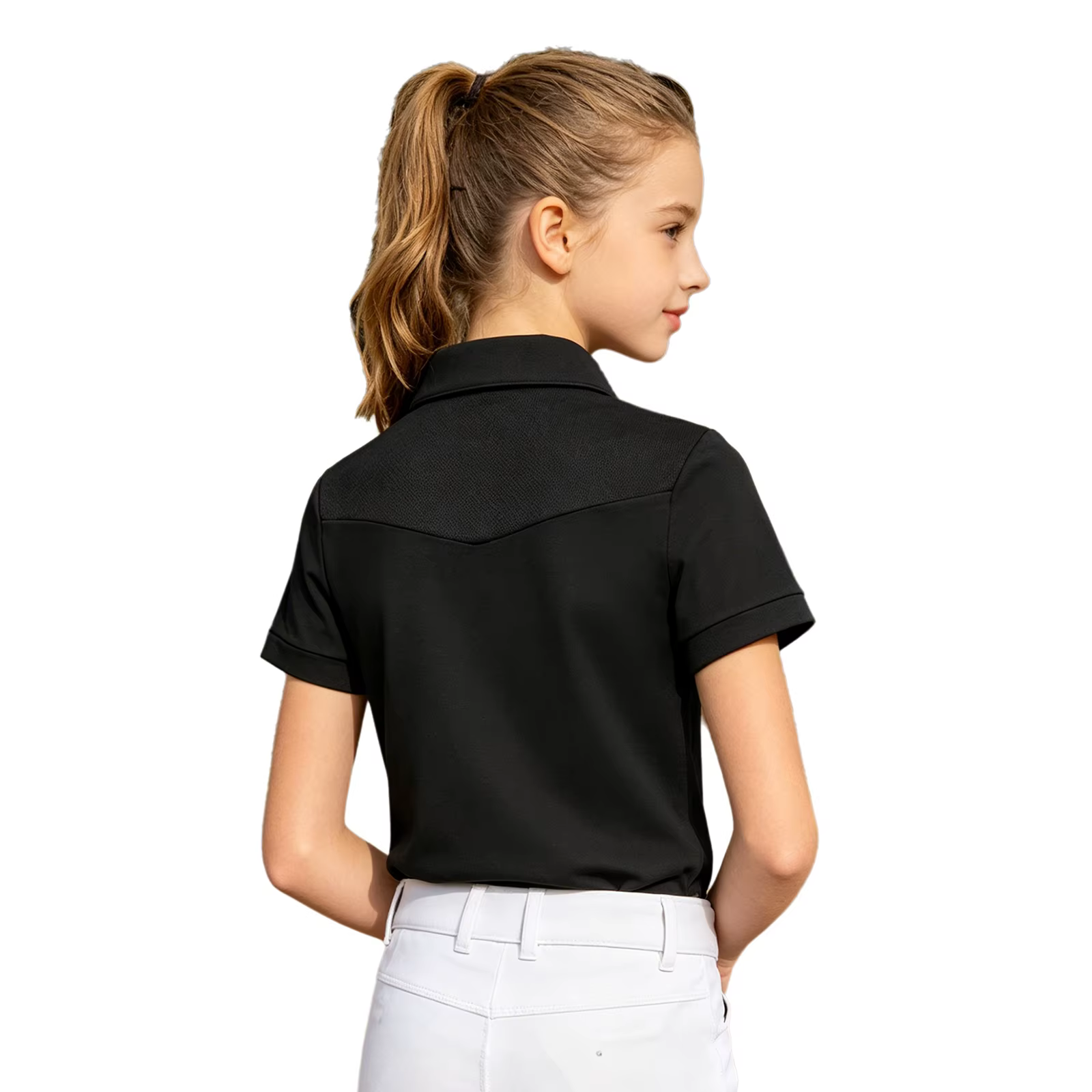 Chemises d'équitation pour filles, manches courtes, col rabattu, fermeture à boutons, design t-shirt, costumes d'équitation, hauts de sport