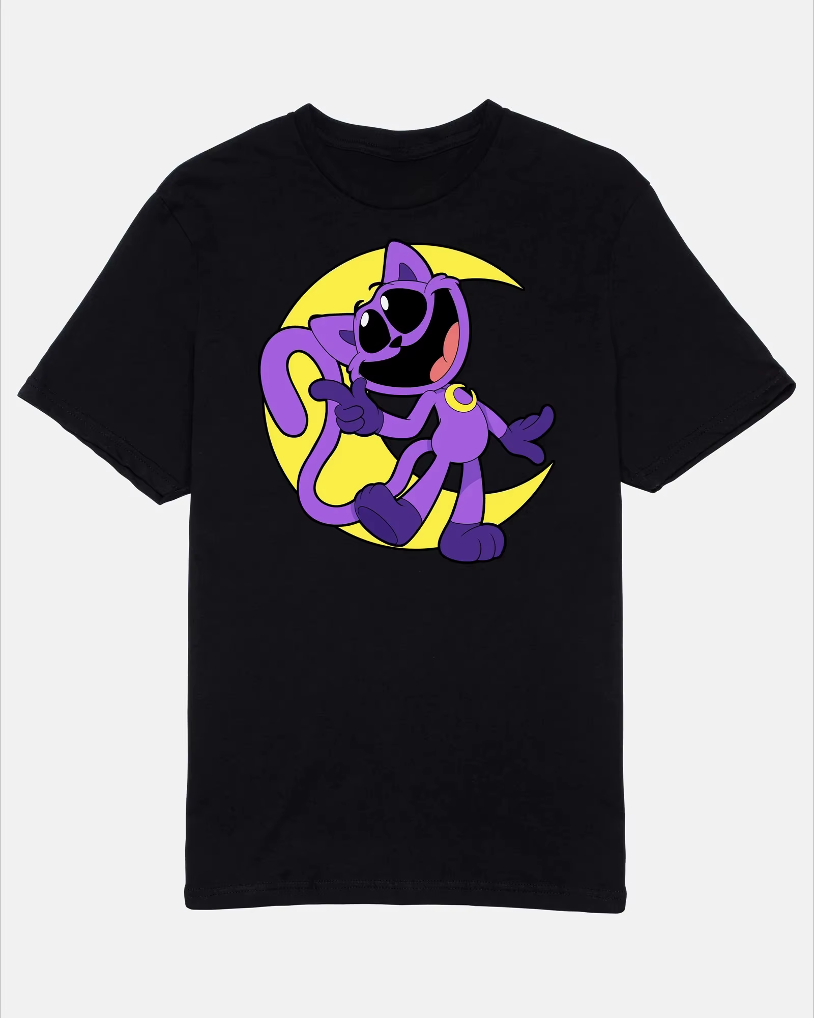 T-shirt CatNap Cartoon Moon Black Tee Poppy Game Time – Nouvelle collection été 2026 – Vêtements pour hommes et femmes