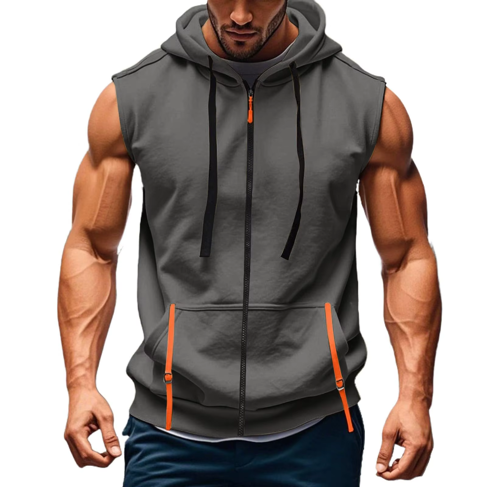 Nouveau Gilet à Capuche Zippé Sans Manches pour Homme 2026 – Débardeur Décontracté de Sport et de Gym avec Poches –