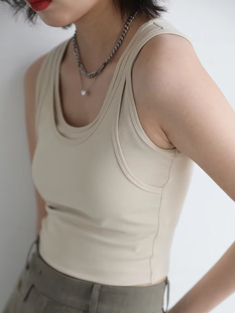 CHIC VEN Débardeur femme Camisole Design Solide Coupe Slim Court Col en U Bretelles Gilet Récolte Hauts Femmes Été Basique Élastique 2025