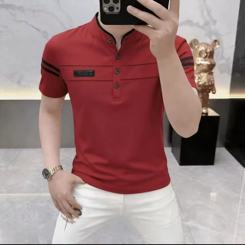 T-shirt d'été pour homme à col Henry