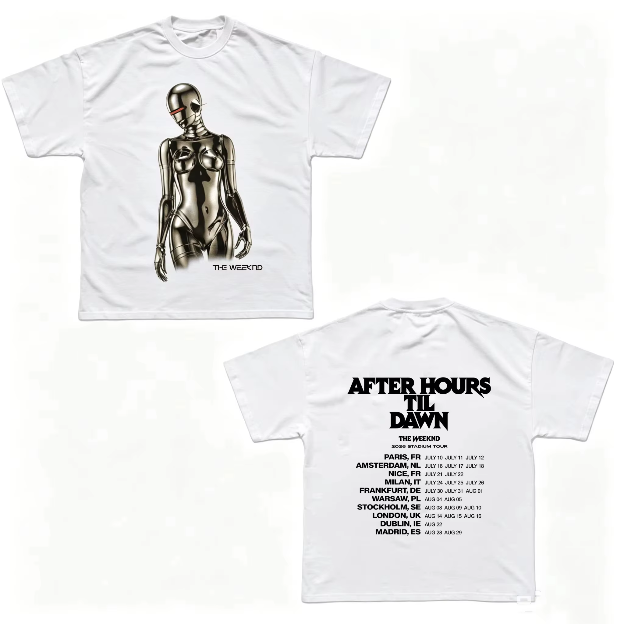T-shirt The Weeknd After Hours Til Dawn Tour Europe 2026 100% Coton Homme Femme Streetwear Populaire Décontracté Hauts Décontractés