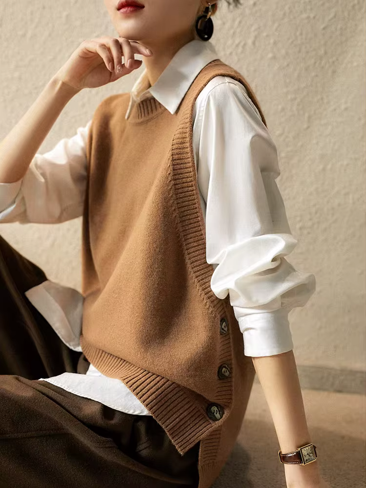 Nouvelle mode 100% laine mérinos femmes pull gilet automne hiver femme tricots solide