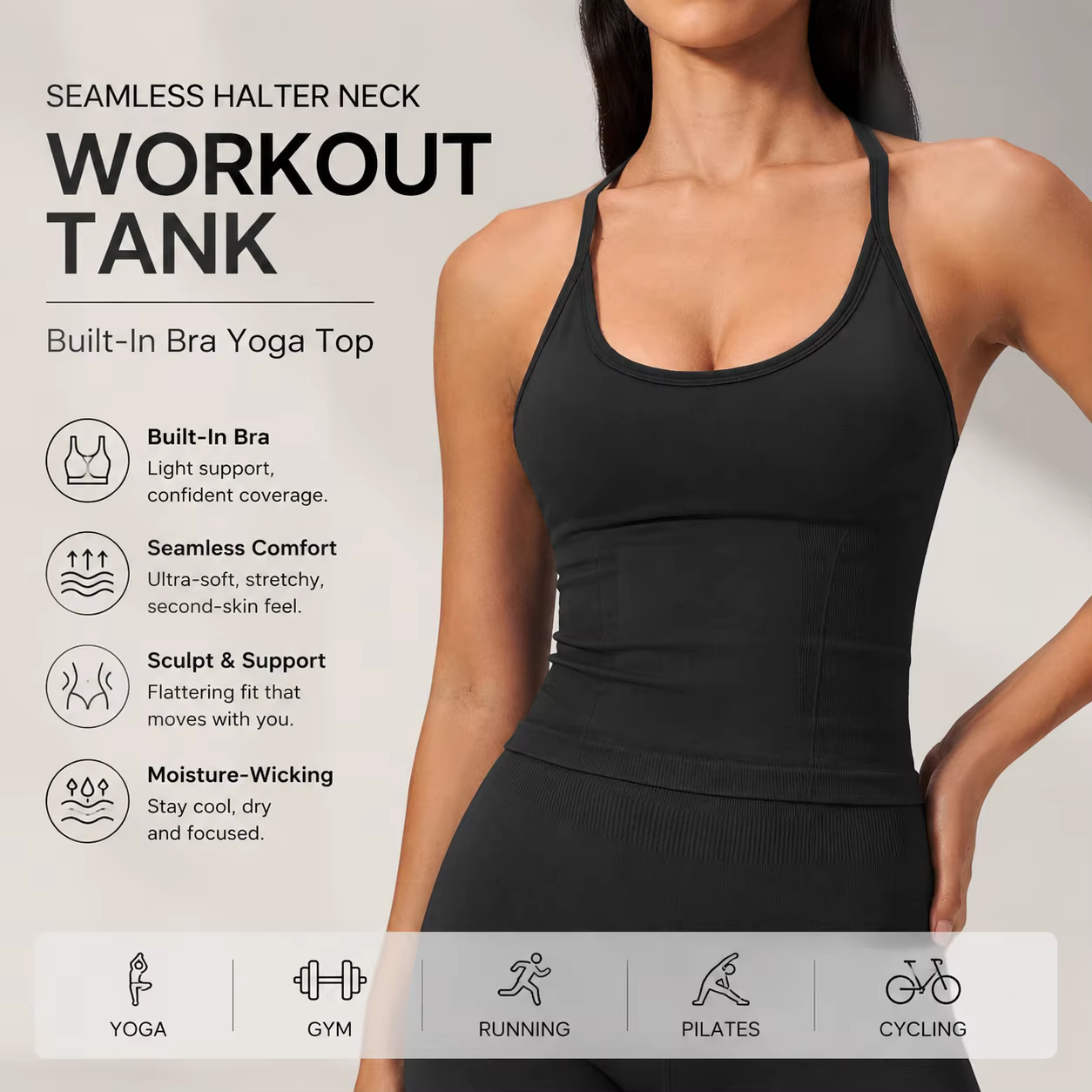 Débardeur de yoga de luxe 2-en-1 avec soutien-gorge intégré pour femme – Haut d'entraînement premium sans coutures