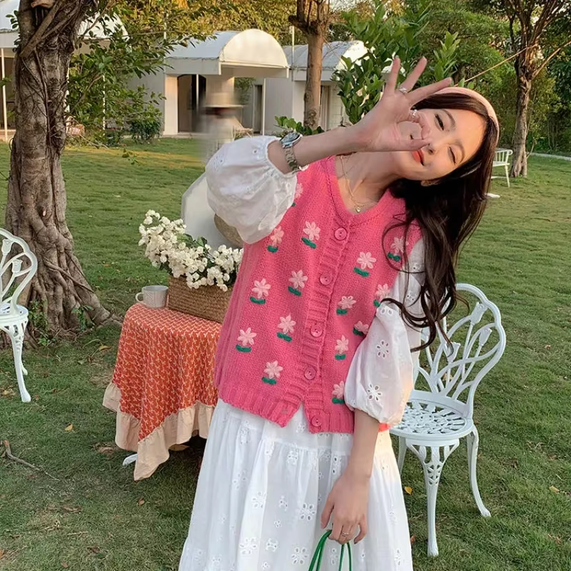 Pull femme col en v Kawaii hauts en tricot