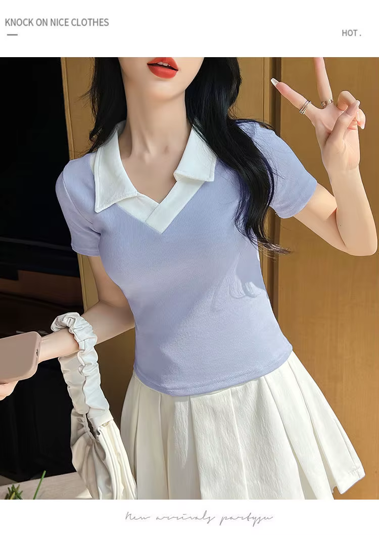 T-shirt à manches courtes et col Polo pour femmes