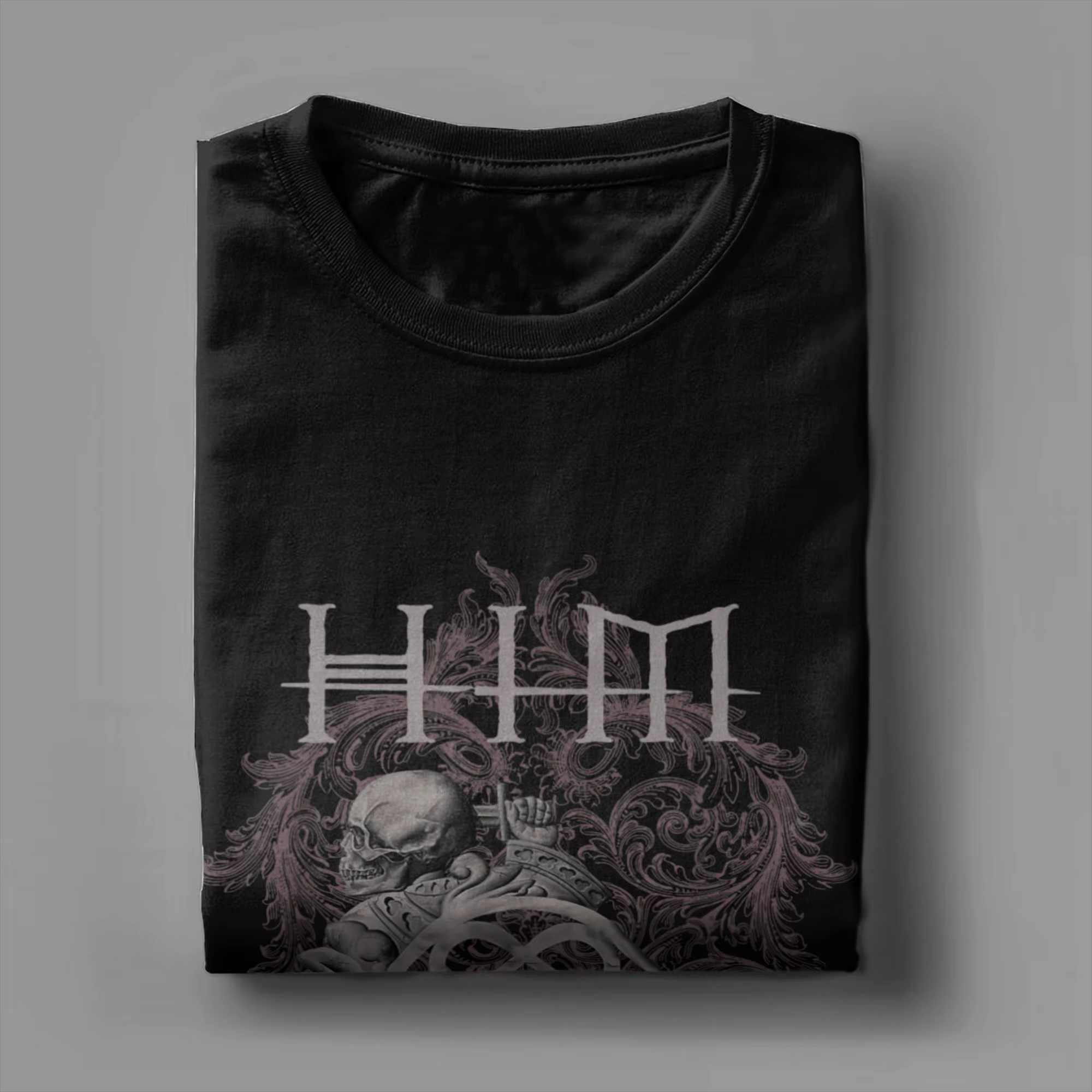 Ville Valo HIM double crâne sur marron T-Shirts hommes génial 100% coton t-shirt col rond à manches courtes