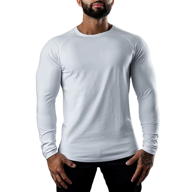 Hommes t-shirts décontracté col rond à manches longues coton évacuant l'humidité