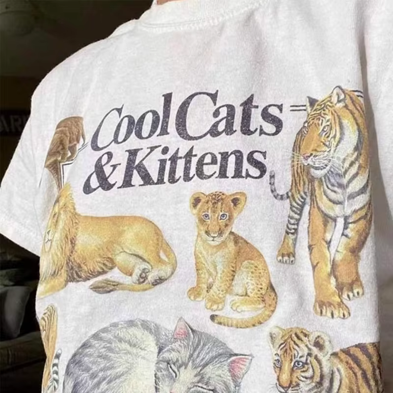 Cool chats et chatons Vintage T-Shirt femmes ample à manches courtes mignon félin