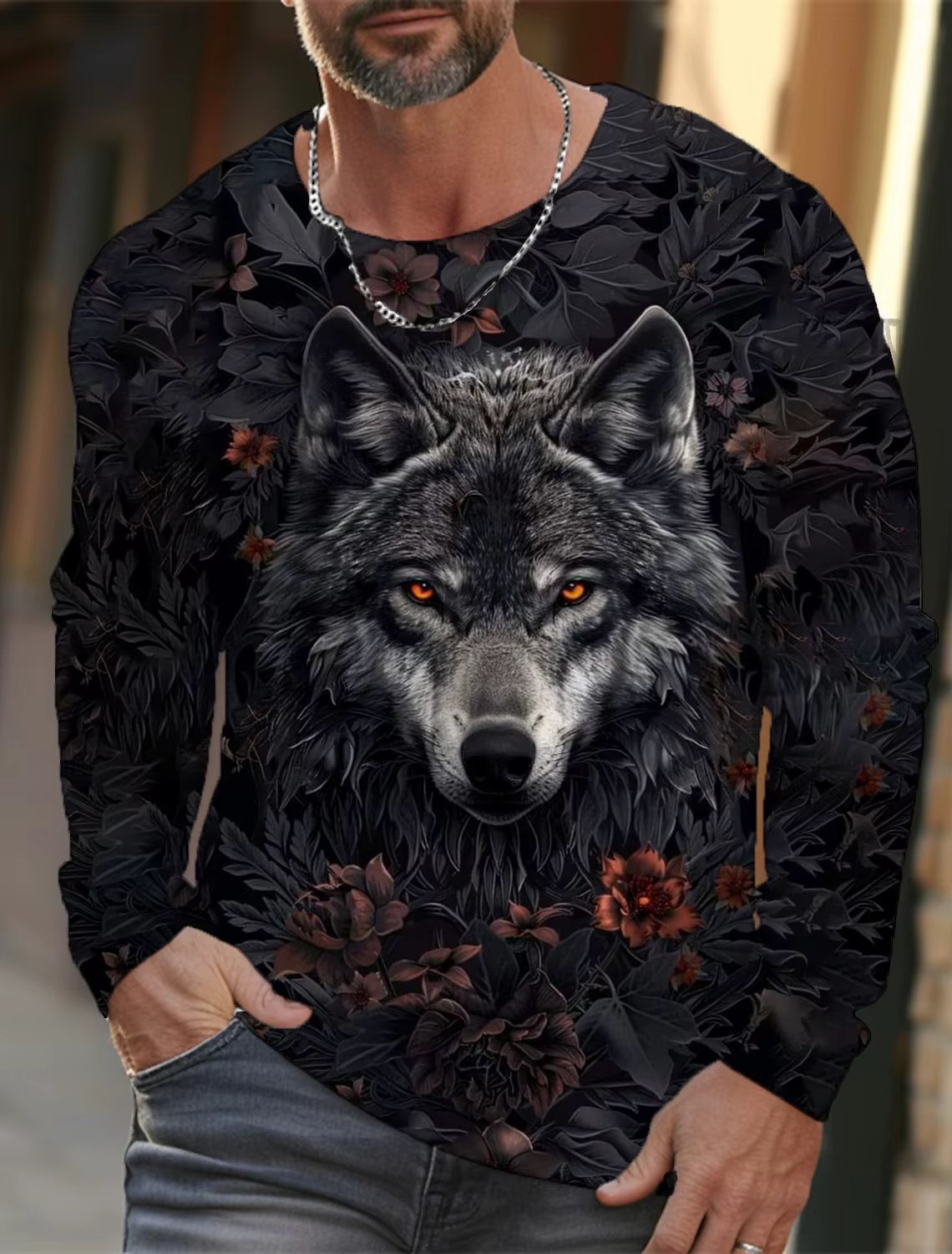 T-shirt à manches longues The Wolf Graphic pour hommes