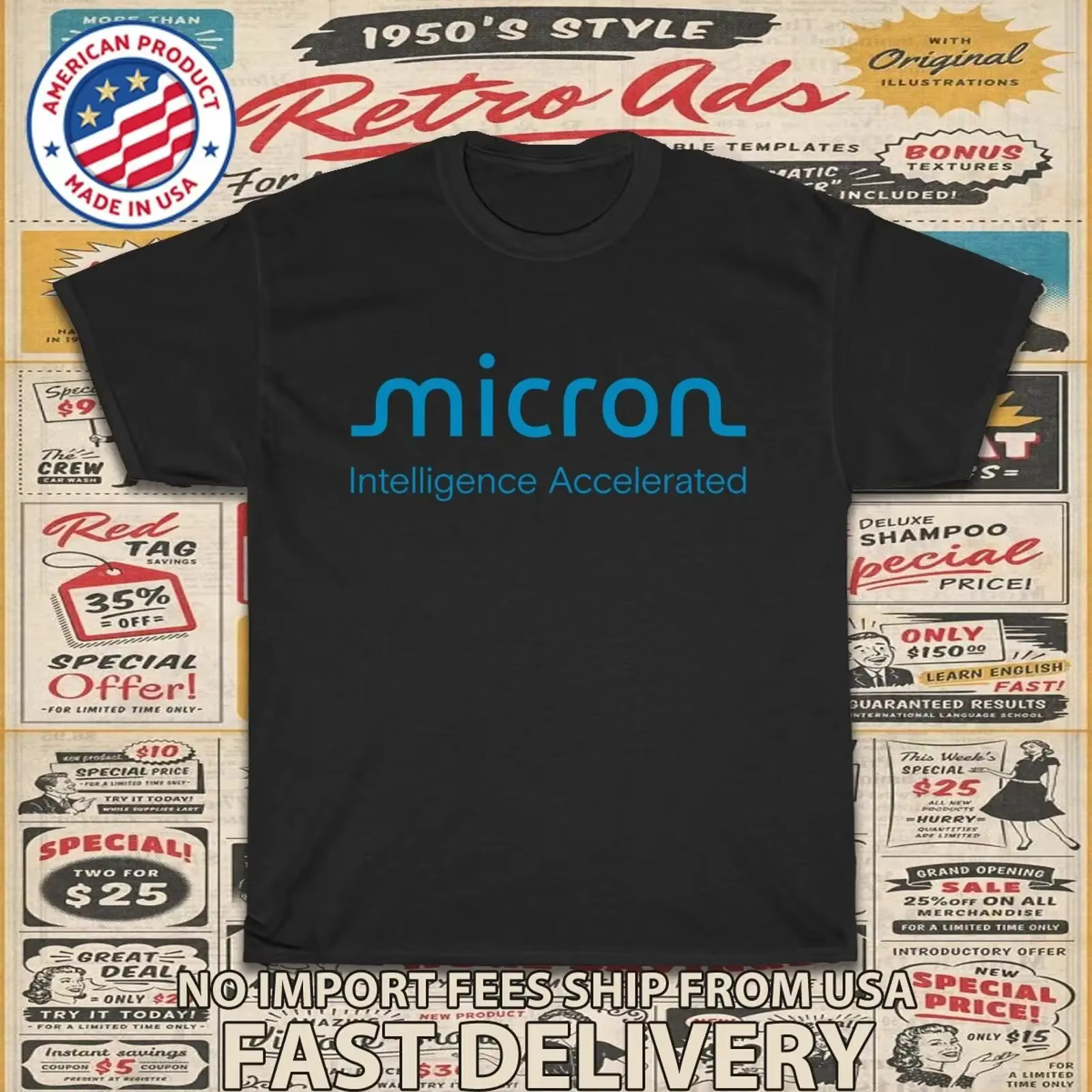 Nouveau T-shirt avec logo Micron Technology pour hommes, style vintage américain, lavé, polyvalent, respirant, élégant, streetwear unisexe
